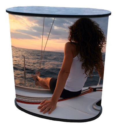 Curved Trade Show Counter with Bag 'Eco-1' Variant: Without Digital Print / Silver / Without Shelf