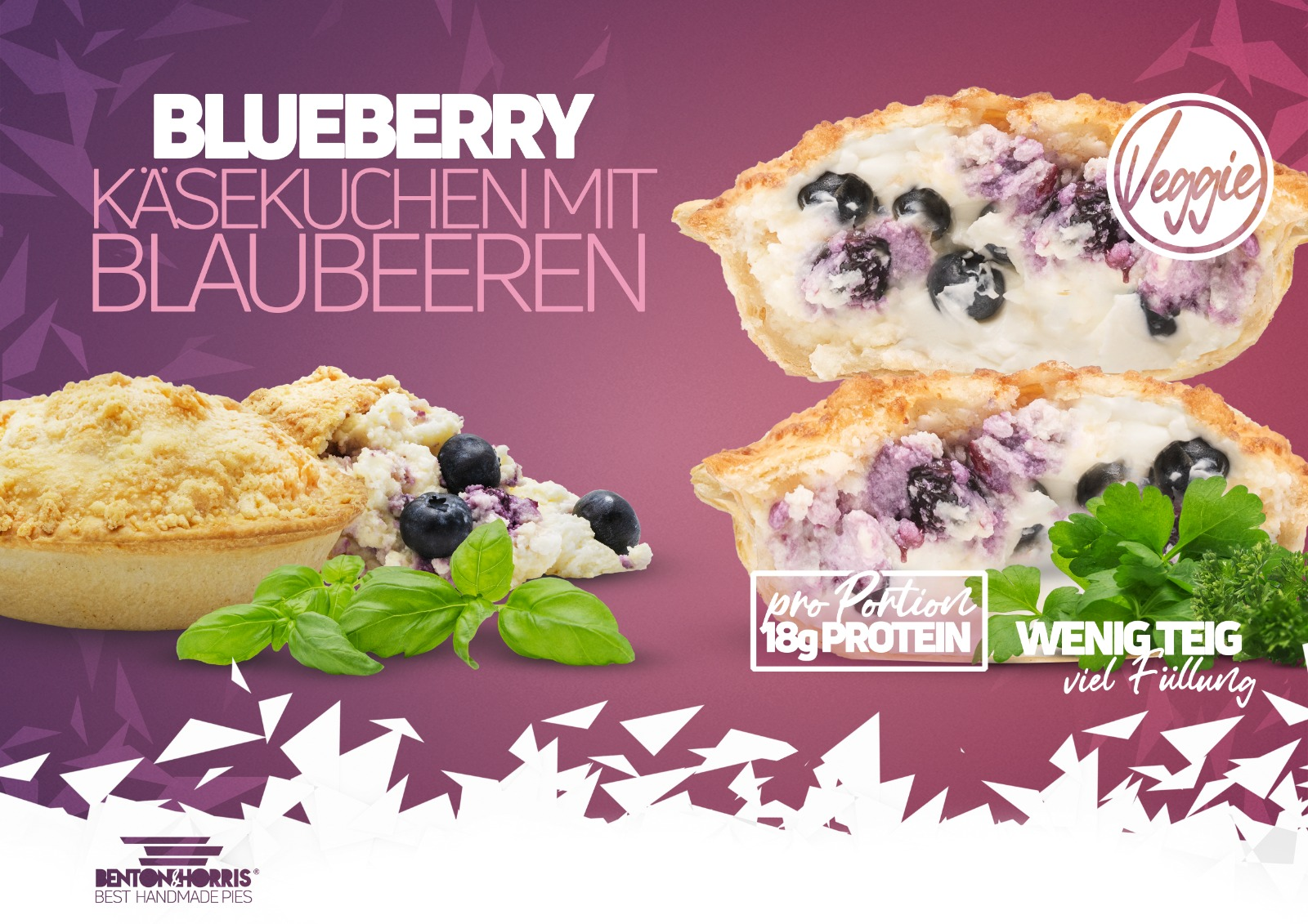 Blueberry Pie with creamy cheesecake and blueberries – fruity dessert delight from Benton & Horris