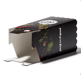 Snack bag made of cardboard with automatic bottom, grease-resistant coating, and full-surface printing for food-to-go applications