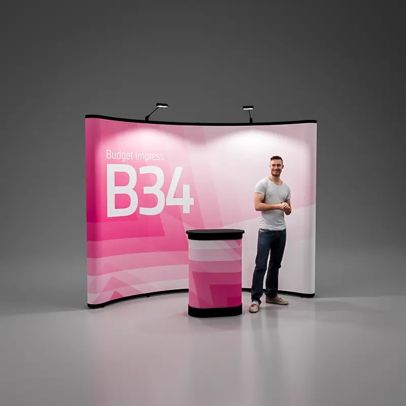 Mobile Trade Show Wall - Budget Impress B34 Professional - 3x4 Panels - mobile Display with Counter